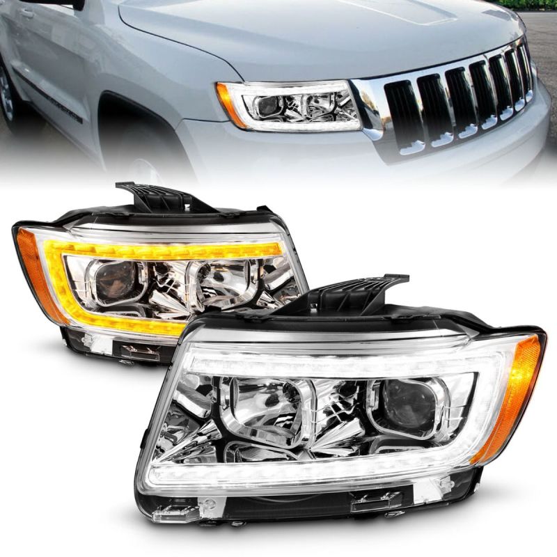 ANZO 11-13 Jeep Grand Cherokee (Factory Halogen Only) Projector Headlights  w/Light Bar Swchbk Chrome