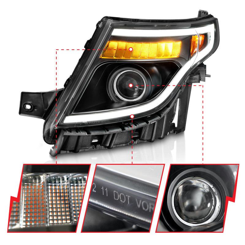 ANZO 11-15 Ford Explorer (w/Factory Halogen HL Only) Projector Headlights  w/Light Bar Black Housing