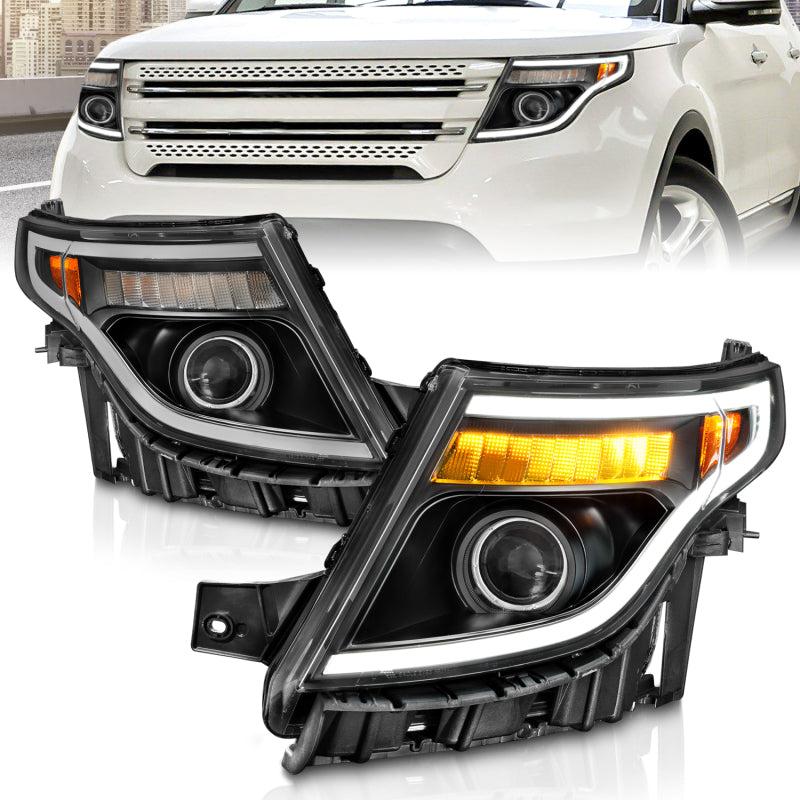 ANZO 11-15 Ford Explorer (w/Factory Halogen HL Only) Projector Headlights  w/Light Bar Black Housing