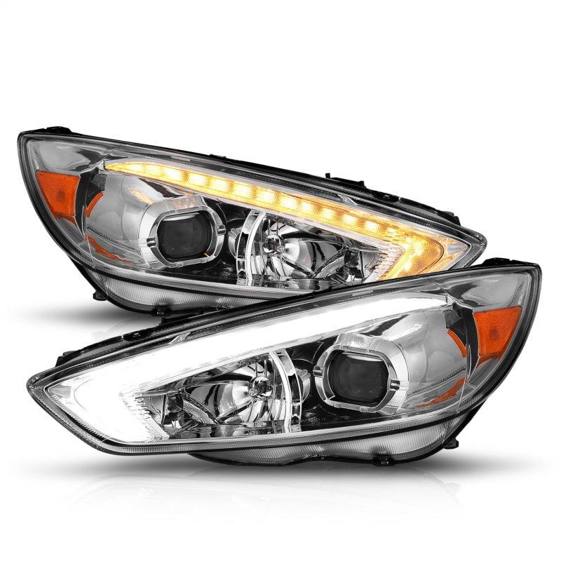 ANZO 15-18 Ford Focus Projector Headlights - w/ Light Bar Switchback Chrome  Housing