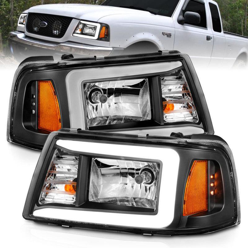 ANZO 2001-2011 Ford Ranger Crystal Headlights w/ Light Bar Black