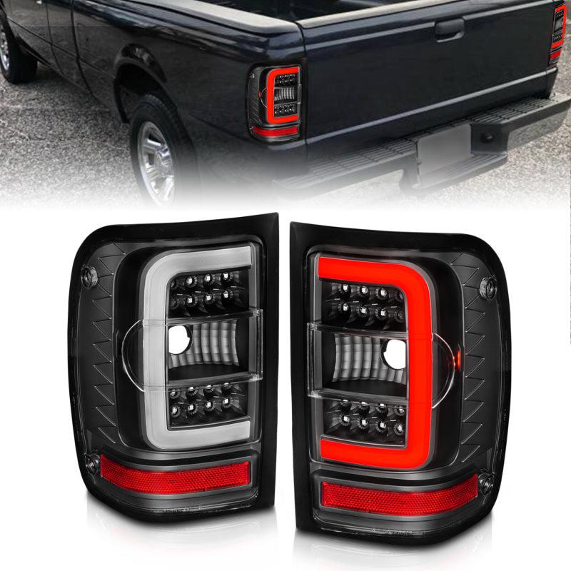 ANZO 2001-2011 Ford Ranger LED Tail Lights w/ Light Bar Black Housing Clear  Lens