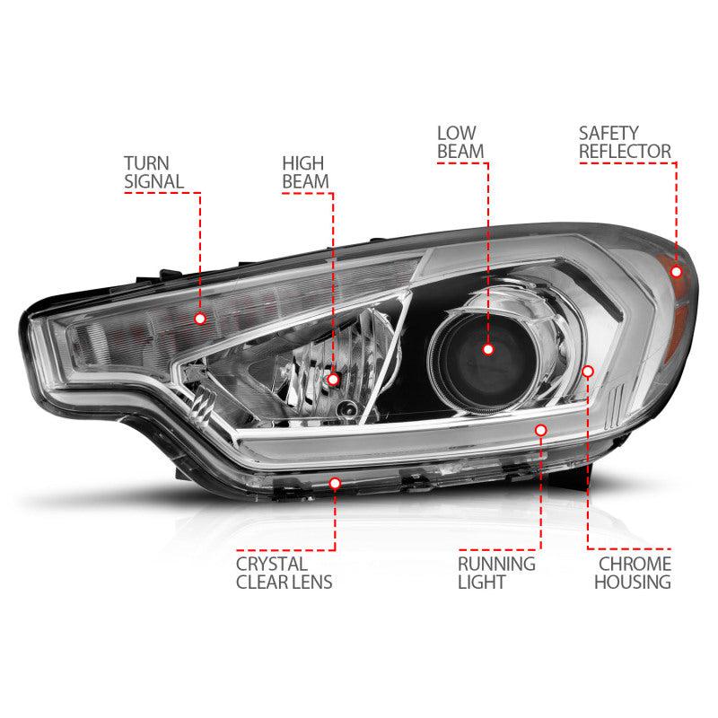 ANZO 2014-2016 Kia Forte Projector Headlights w/ Light Bar Chrome